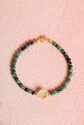 Sertifikalı Anyolit, Sitrin Gümüş Kapama Doğal Taş Bileklik (SK:060) - Osmanlı Doğal Taş