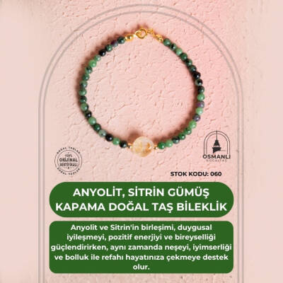 Sertifikalı Anyolit, Sitrin Gümüş Kapama Doğal Taş Bileklik (SK:060) - 2