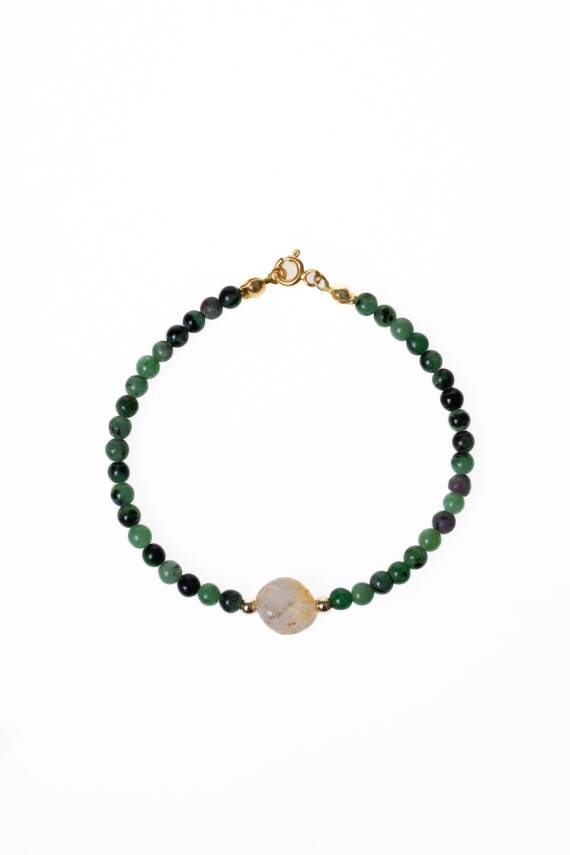 Sertifikalı Anyolit, Sitrin Gümüş Kapama Doğal Taş Bileklik (SK:060) - 6