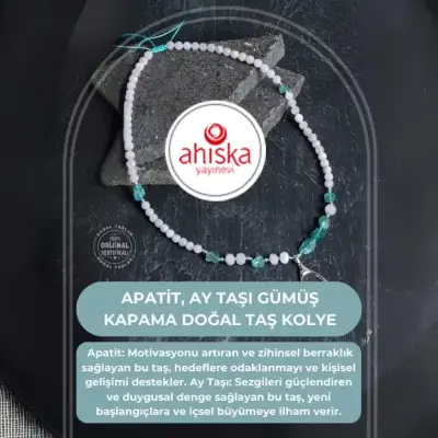 Sertifikalı Apatit, Ay Taşı Gümüş Kapama Doğal Taş Kolye - Doğal Taş (1)