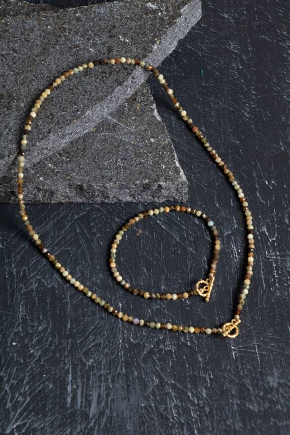 Sertifikalı Apatit, Ay Taşı Gümüş Kapama Doğal Taş Kolye - 5