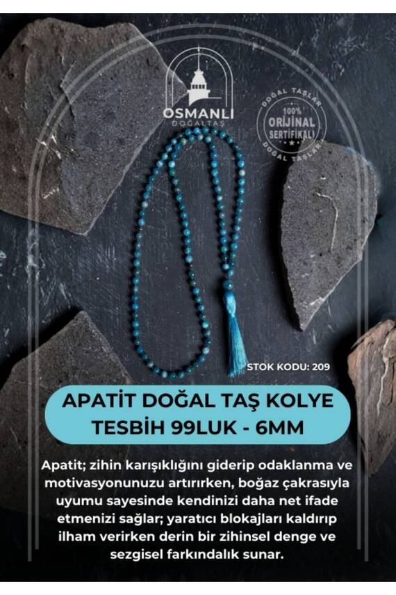 Sertifikalı Apatit Doğal Taş Kolye Tesbih 99luk - 6mm (SK:209) - 2