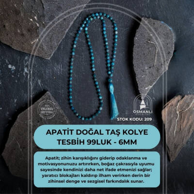 Sertifikalı Apatit Doğal Taş Kolye Tesbih 99luk - 6mm (SK:209) - 2