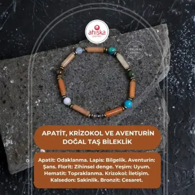 Sertifikalı Apatit, Krizokol ve Aventurin Doğal Taş Bileklik - Doğal Taş (1)