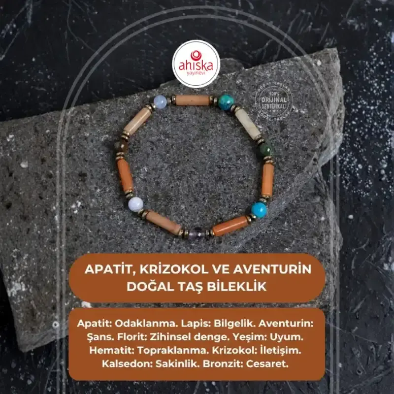 Sertifikalı Apatit, Krizokol ve Aventurin Doğal Taş Bileklik - 2