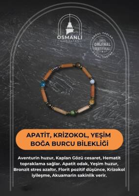Sertifikalı Apatit, Krizokol ve Yeşim Boğa Burcu Bilekliği - 2