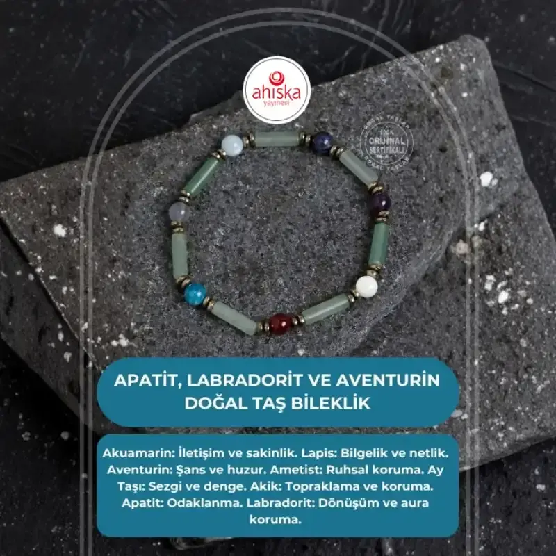 Sertifikalı Apatit, Labradorit ve Aventurin Doğal Taş Bileklik - 2