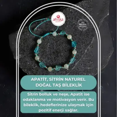 Sertifikalı Apatit, Sitrin Naturel Doğal Taş Makrome Bileklik - Doğal Taş (1)