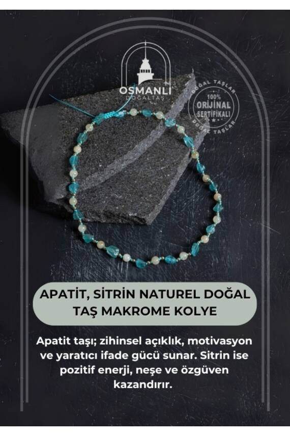 Sertifikalı Apatit, Sitrin Naturel Doğal Taş Makrome Kolye - 1