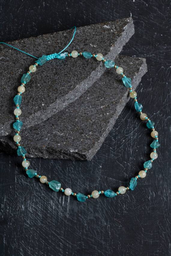 Sertifikalı Apatit, Sitrin Naturel Doğal Taş Makrome Kolye - 2