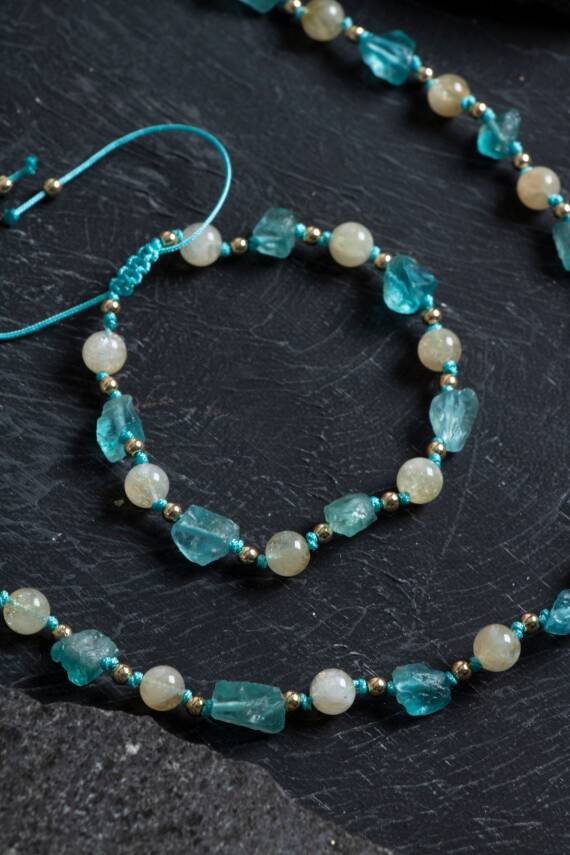 Sertifikalı Apatit, Sitrin Naturel Doğal Taş Makrome Set - 2