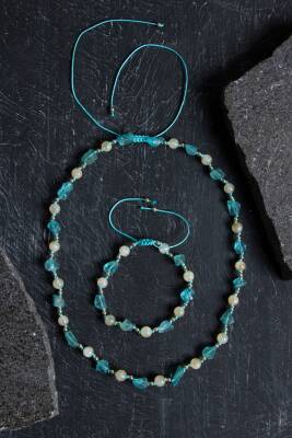 Sertifikalı Apatit, Sitrin Naturel Doğal Taş Makrome Set - 3