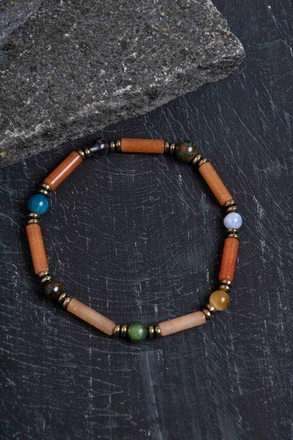 Sertifikalı Apatit, Sitrin ve Jasper Doğal Taş Bileklik - 1