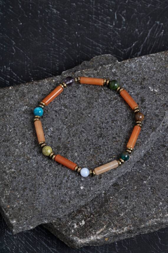 Sertifikalı Apatit, Sitrin ve Jasper Doğal Taş Bileklik - 2