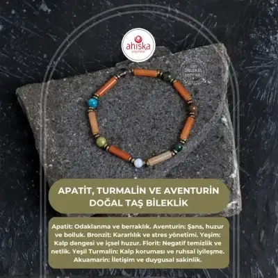 Sertifikalı Apatit, Turmalin ve Aventurin Doğal Taş Bileklik - Doğal Taş (1)