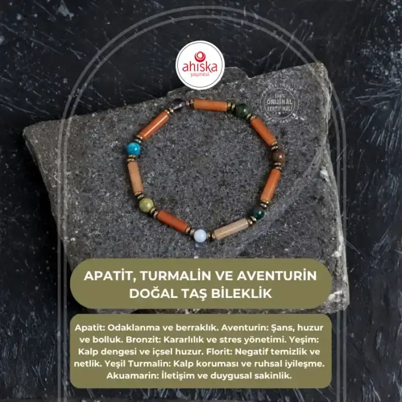 Sertifikalı Apatit, Turmalin ve Aventurin Doğal Taş Bileklik - 2