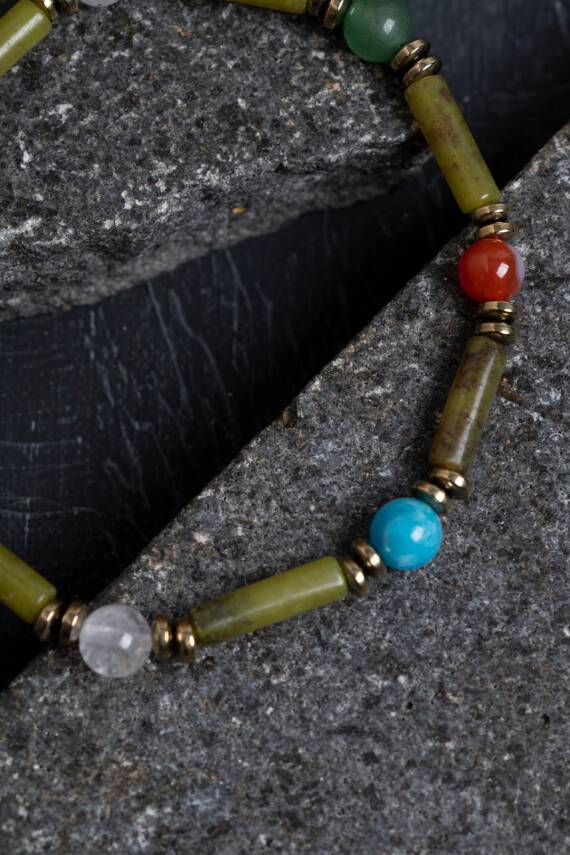 Sertifikalı Apatit, Turmalin ve Aventurin Doğal Taş Bileklik - 1