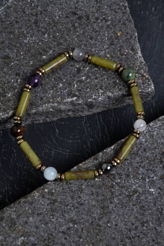 Sertifikalı Apatit, Turmalin ve Aventurin Doğal Taş Bileklik - 3