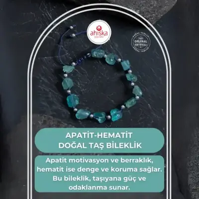 Sertifikalı Apatit ve Hematit Doğal Taş Makrome Bileklik - Doğal Taş (1)