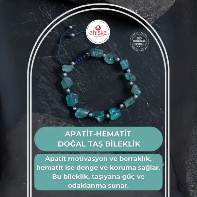 Sertifikalı Apatit ve Hematit Doğal Taş Makrome Bileklik - 2