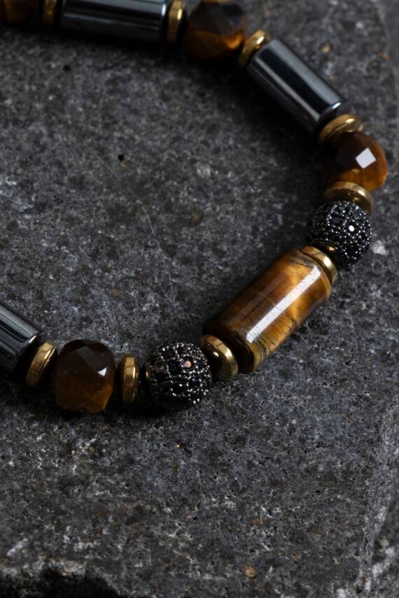 Sertifikalı Apatit ve Hematit Doğal Taş Makrome Bileklik - 1