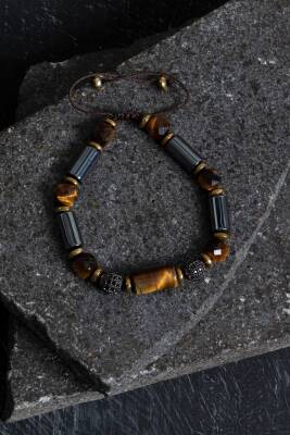 Sertifikalı Apatit ve Hematit Doğal Taş Makrome Bileklik - 2