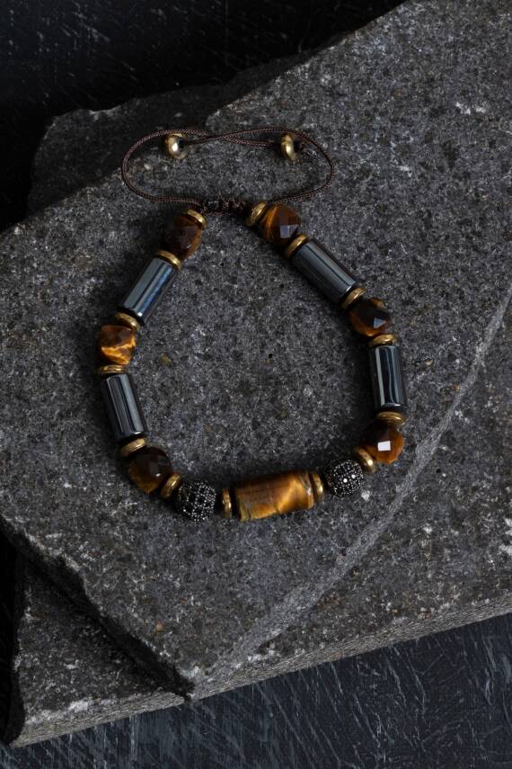 Sertifikalı Apatit ve Hematit Doğal Taş Makrome Bileklik - 2