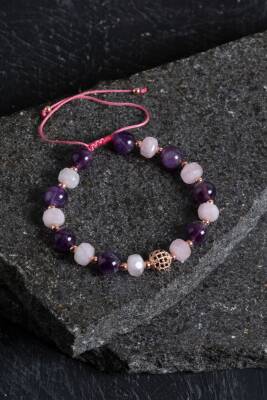 Sertifikalı Apatit ve Pembe Kuvars Doğaltaş Bileklik - 2