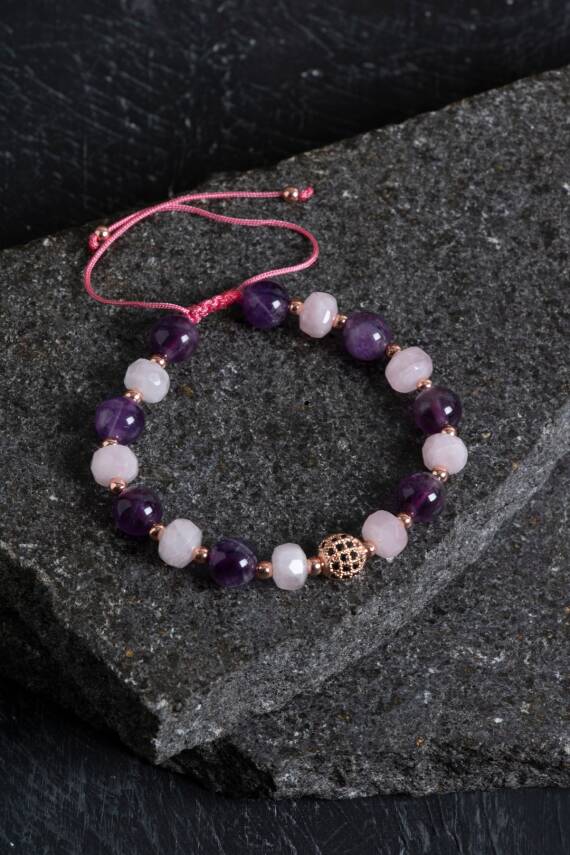 Sertifikalı Apatit ve Pembe Kuvars Doğaltaş Bileklik - 2