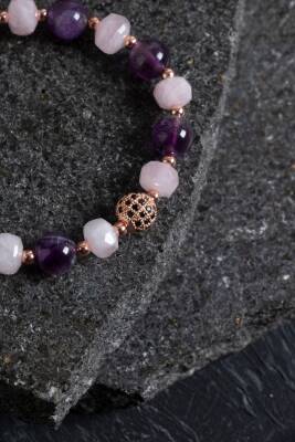 Sertifikalı Apatit ve Pembe Kuvars Doğaltaş Bileklik - 4