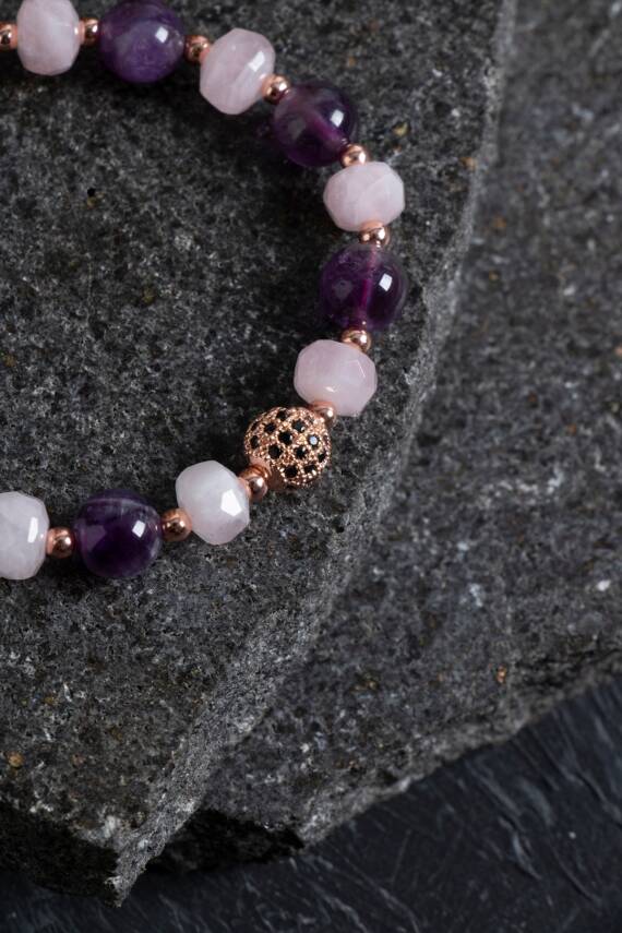 Sertifikalı Apatit ve Pembe Kuvars Doğaltaş Bileklik - 4