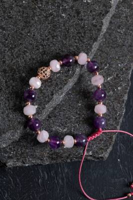 Sertifikalı Apatit ve Pembe Kuvars Doğaltaş Bileklik - 5