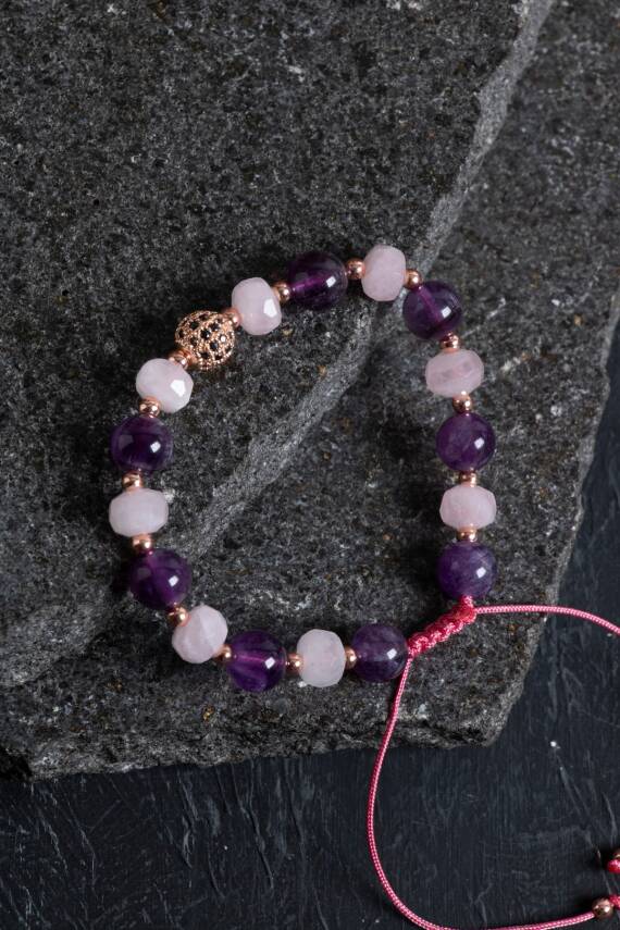 Sertifikalı Apatit ve Pembe Kuvars Doğaltaş Bileklik - 5