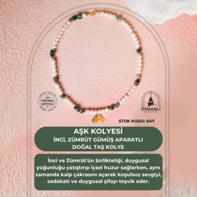 Sertifikalı Aşk Kolyesi-İnci, Zümrüt Gümüş Aparatlı Doğal Taş Kolye (SK:047) - 2