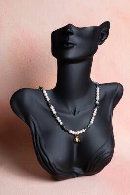 Sertifikalı Aşk Kolyesi-İnci, Zümrüt Gümüş Aparatlı Doğal Taş Kolye (SK:047) - 4