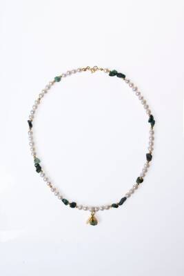 Sertifikalı Aşk Kolyesi-İnci, Zümrüt Gümüş Aparatlı Doğal Taş Kolye (SK:047) - 6