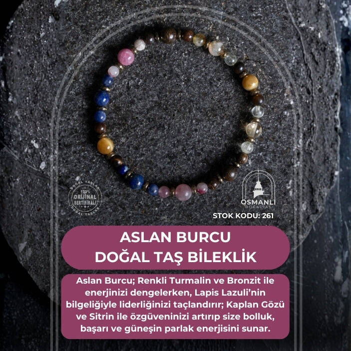 Sertifikalı Aslan Burcu Doğal Taş Bileklik (SK:261) - 2