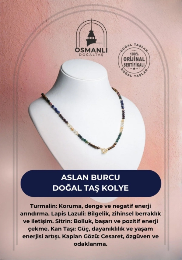 Sertifikalı Aslan Burcu Doğal Taş Kolye - 2