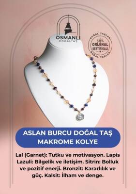 Sertifikalı Aslan Burcu Doğal Taş Makrome Kolye - 2