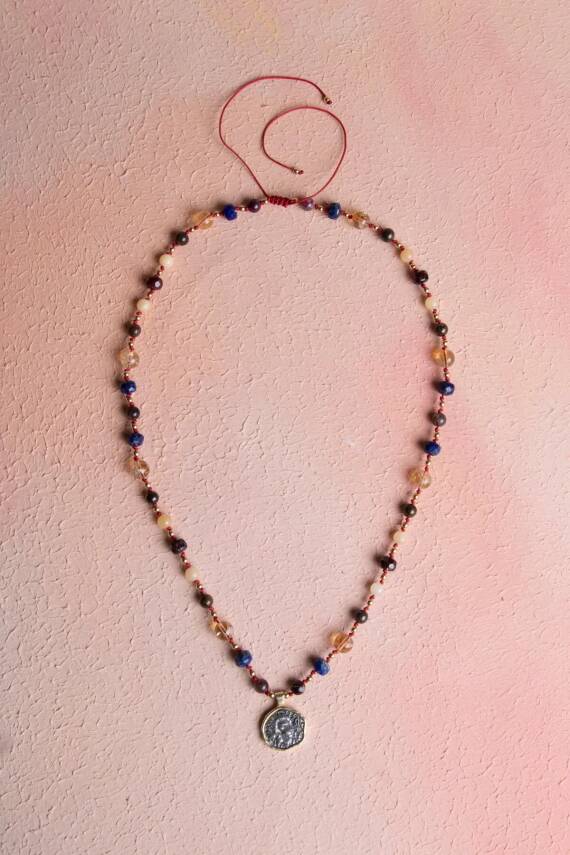 Sertifikalı Aslan Burcu Doğal Taş Makrome Kolye - 3