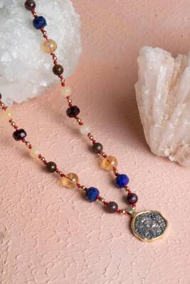 Sertifikalı Aslan Burcu Doğal Taş Makrome Kolye - 4