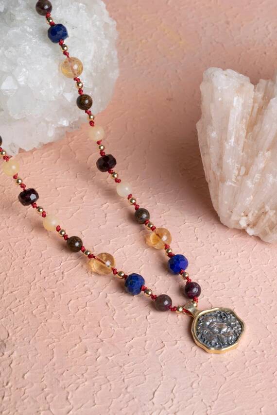 Sertifikalı Aslan Burcu Doğal Taş Makrome Kolye - 4