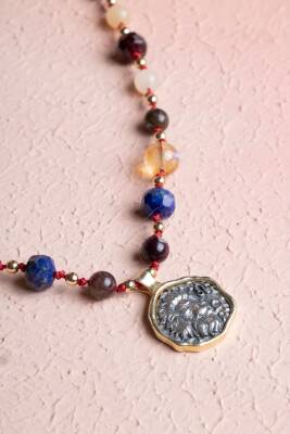 Sertifikalı Aslan Burcu Doğal Taş Makrome Kolye - 5