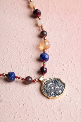 Sertifikalı Aslan Burcu Doğal Taş Makrome Kolye - 3