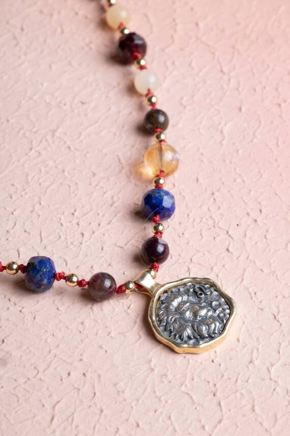 Sertifikalı Aslan Burcu Doğal Taş Makrome Kolye - 3