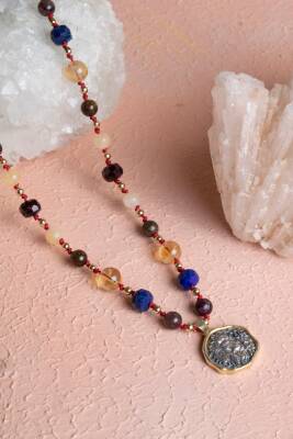 Sertifikalı Aslan Burcu Doğal Taş Makrome Kolye - 4