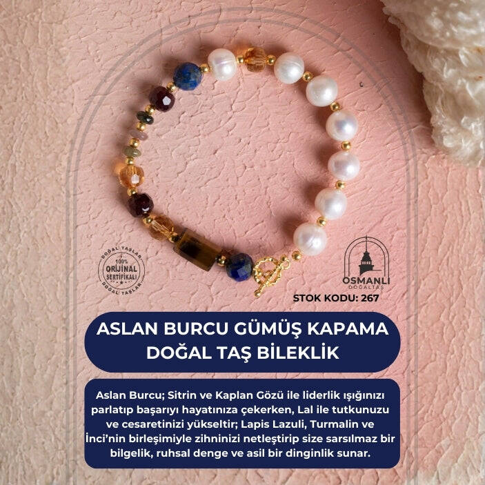 Sertifikalı Aslan Burcu Gümüş Kapama Doğal Taş Bileklik (SK:267) - 2