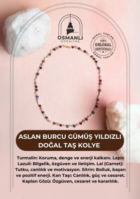 Sertifikalı Aslan Burcu Gümüş Yıldızlı Doğal Taş Kolye - 2