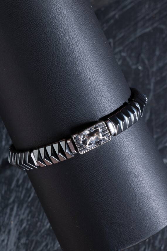 Sertifikalı At Figürlü Gümüş Aparatlı Hematit Doğal Taş Makrome Bileklik - 3