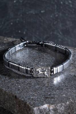 Sertifikalı At Figürlü Gümüş Aparatlı Hematit Doğal Taş Makrome Bileklik - 5